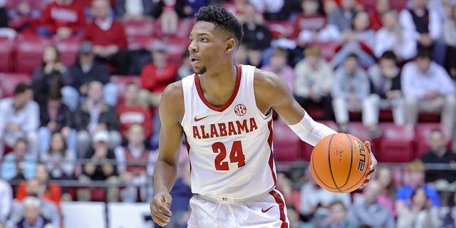 Brandon Miller of the Alabama Crimson Tide looks for a lane during the first half against the Vanderbilt Commodores at Coleman Coliseum Jan. 31, 2023, in Tuscaloosa, Ala.