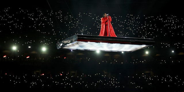 Rihanna performs onstage during the Apple Music Super Bowl LVII Halftime Show at State Farm Stadium Feb. 12, 2023, in Glendale, Ariz.