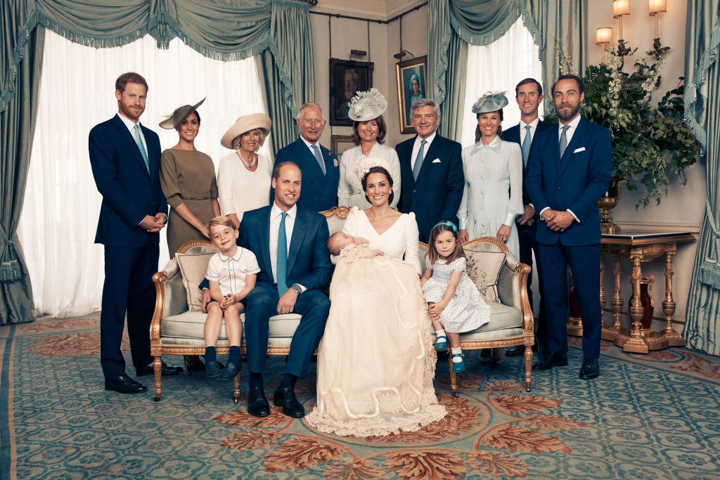 Happy family: Louis' christening took place in July 2018, just two months after Harry married his wife Meghan Markle at Windsor.  