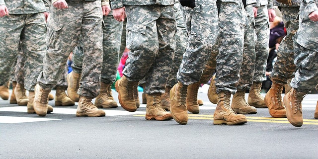 Army unit marching.