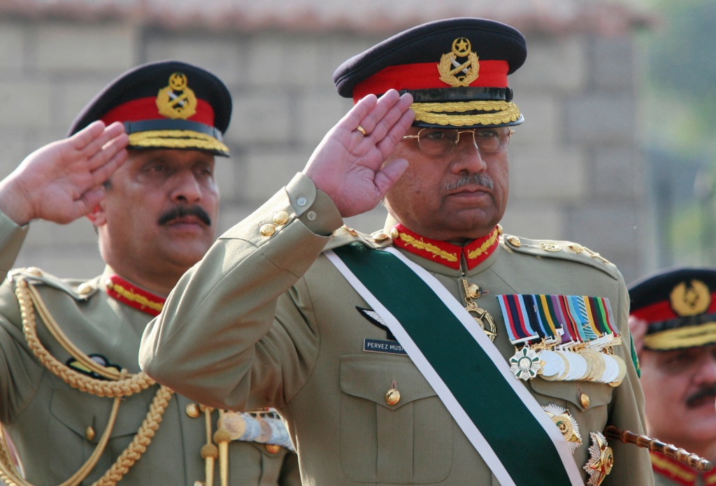 Musharraf saluting during a ceremony in Rawalpindi, Pakistan on Nov. 27, 2007.