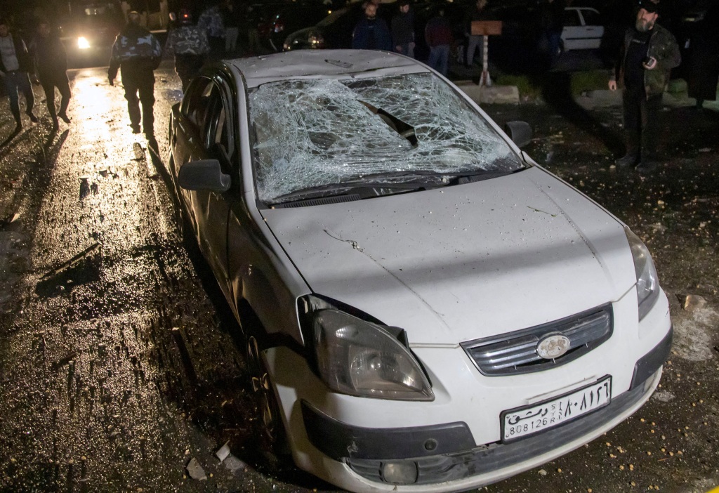 Damage at the site of the Israel rocket attack in central Damascus, Syria on Feb. 19, 2023.