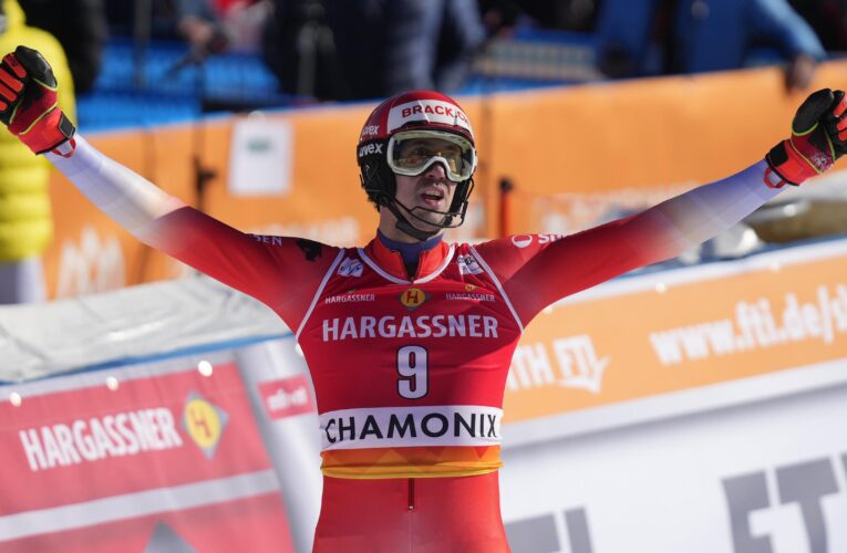 Ramon Zenhausern wins in Chamonix as Clement Noel and Dave Ryding crash out; AJ Ginnis takes second spot