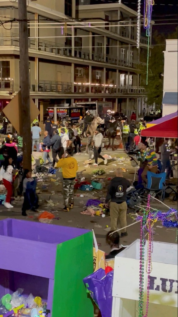 A view of the aftermath of a shooting at a Bacchus parade, in New Orleans, Louisiana, U.S., February 19, 2023