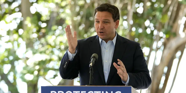 Florida Gov. Ron DeSantis speaks during a news conference at Bill Baggs Cape Florida State Park, Thursday, Dec. 1, 2022, on Key Biscayne, Fla. 