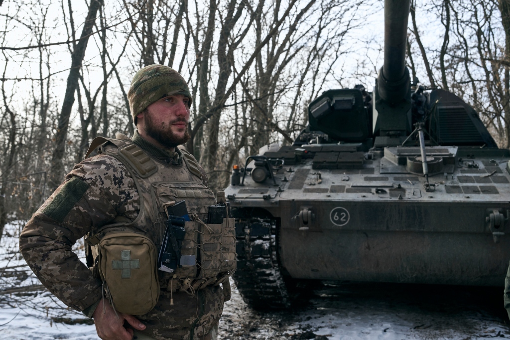 A Ukrainian soldier stands in his position on the frontline close to Bakhmut, Donetsk region, Ukraine on Feb. 9, 2023.