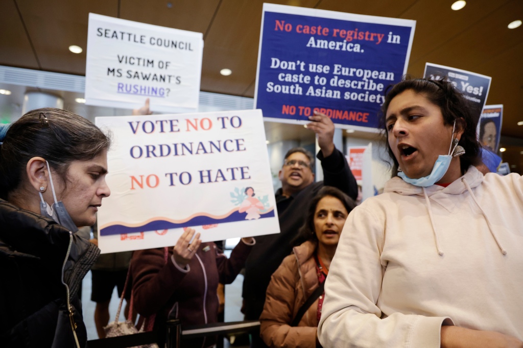Supporters are spotted rallying at Seattle City Hall on Feb. 21, 2023, in Seattle.