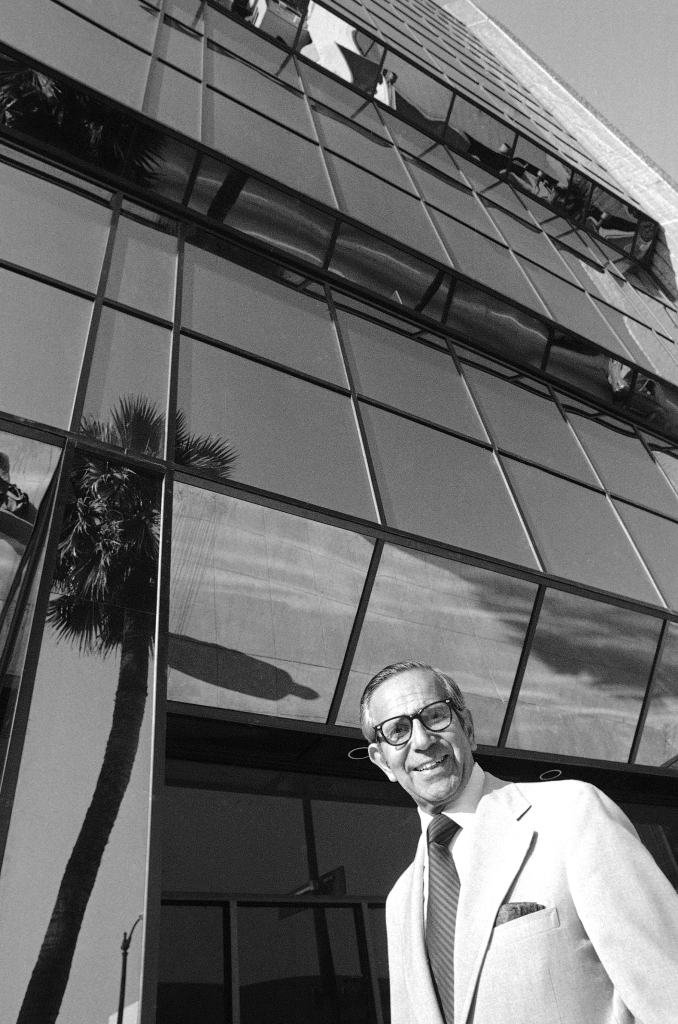 President Walter Mirisch of the Academy of Motion Picture Arts and Sciences stands outside the new headquarters, in Beverly Hills, Calif., on Sept. 16, 1975. 