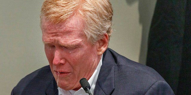 Alex Murdaugh weeps as he testifies Thursday, Feb. 23 in his own defense at his double murder trial in Walterboro, South Carolina.