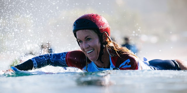 Bethany Hamilton of Hawaii surfs in Heat 5 of the Round of 16 at the Billabong Pro Pipeline on Feb. 2, 2022 in Haleiwa, Hawaii.