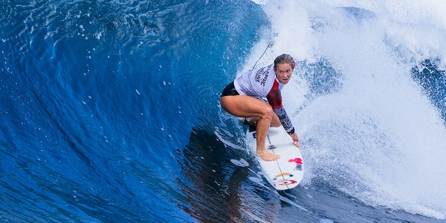 Bethany Hamilton of Hawaii surfs in Heat 1 of the Elimination Round at the Billabong Pro Pipeline on Jan. 30, 2022 in Haleiwa, Hawaii.