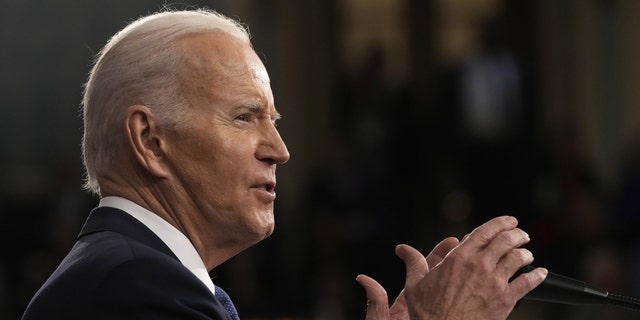 President Joe Biden speaks during his State of the Union address at the U.S. Capitol on Feb. 7, 2023.