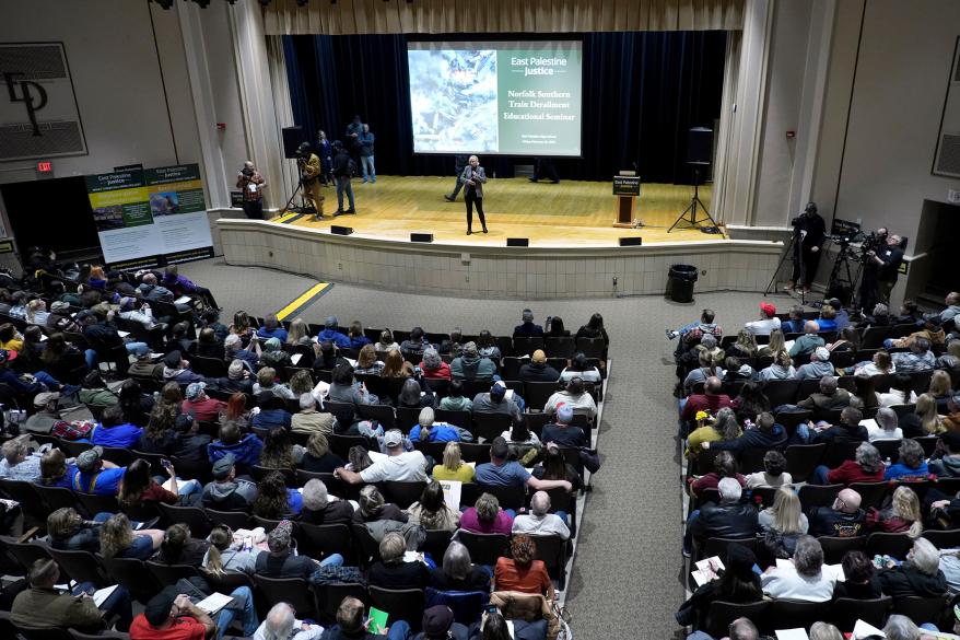 Brockovich warns that the town may face health and environmental risks for years to come, during a town hall meeting on Feb. 24, 2023.