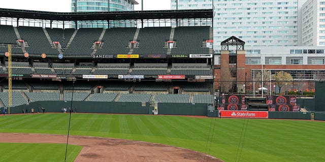 A view April 6, 2022, from the right field concourse at Camden Yards in Baltimore.