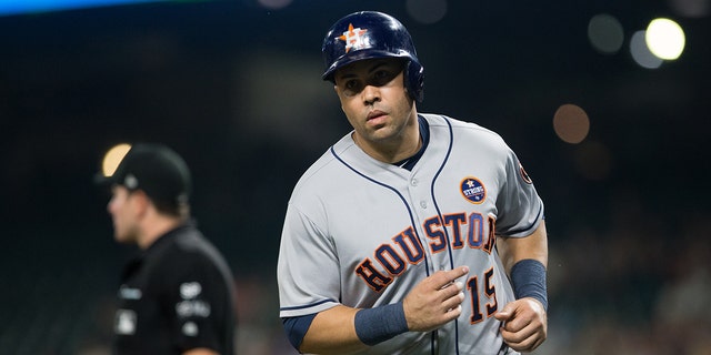 Carlos Beltran of the Houston Astros scores on a bases-loaded sacrifice fly by Alex Bregman in the third inning against the Seattle Mariners at Safeco Field Sept. 5, 2017, in Seattle.