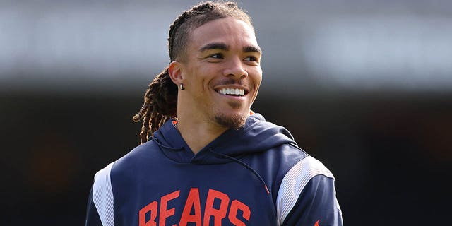 Chase Claypool, #10 of the Chicago Bears, looks on prior to the game against the Miami Dolphins at Soldier Field on Nov. 6, 2022 in Chicago.