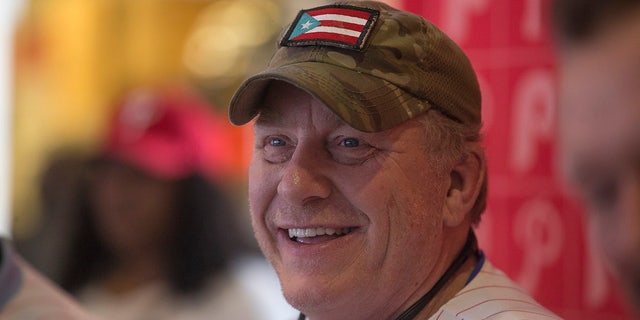 Former Phillies pitcher Curt Schilling before the Milwaukee Brewers game at Citizens Bank Park on June 9, 2018, in Philadelphia.