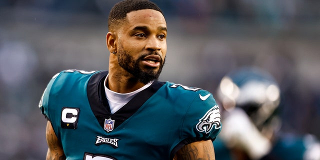 Darius Slay of the Philadelphia Eagles walks to the locker room during halftime of the NFC championship game against the San Francisco 49ers at Lincoln Financial Field Jan. 29, 2023, in Philadelphia.