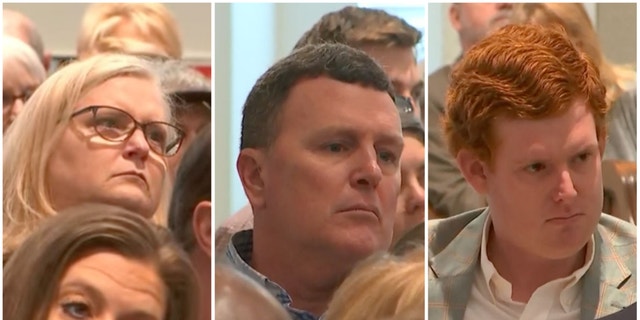 Lynn Murdaugh Goette, Randy Murdaugh and Buster Murdaugh watch Alex Murdaugh testify in the Colleton County Courthouse in Walterboro, South Carolina.