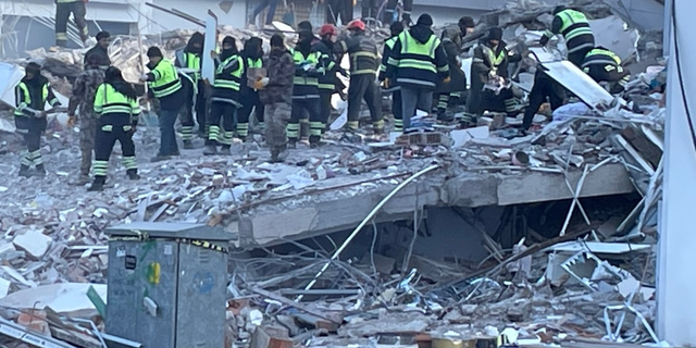 Rescue workers look for survivors in Gaziantep, Turkey. (Greg Palkot/Fox News)