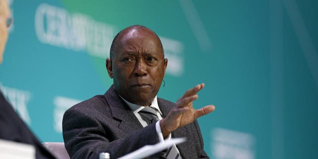 Mayor Sylvester Turner speaks during the CERAWeek by S&amp;P Global conference in Houston, Texas, on March 11, 2022.