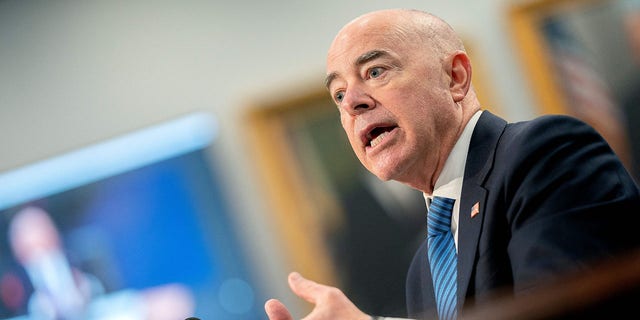 US Department of Homeland Security Secretary Alejandro Mayorkas testifies before the House Appropriations Subcommittee on Homeland Security on the Department of Homeland Securitys budget request, on Capitol Hill in Washington, DC, on April 27, 2022. (Photo by Stefani Reynolds / AFP) (Photo by STEFANI REYNOLDS/AFP via Getty Images)