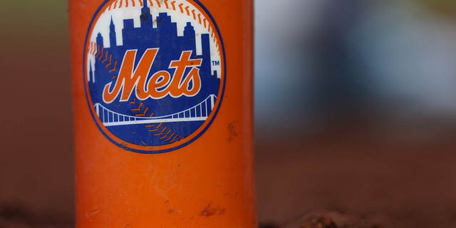 Baseball: New York Mets logo displayed on a bat sleeve vs Washington Nationals at Nationals Park. 