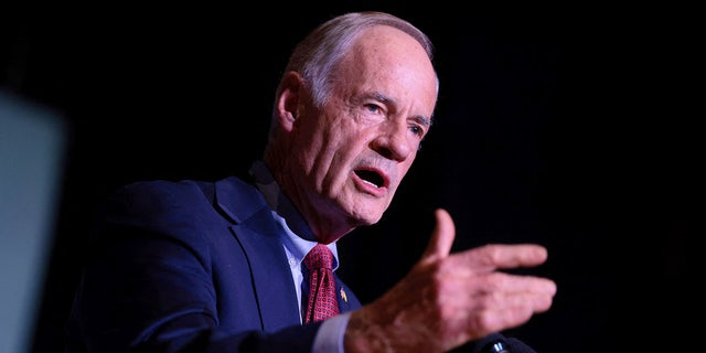 Sen. Tom Carper, D-Del., speaks before President Joe Biden delivers remarks on student debt relief at Delaware State University in Dover, Delaware, on October 21, 2022.