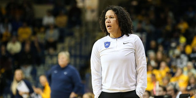 Duke Blue Devils head coach Kara Lawson watches the action on the court during a regular season non-conference women's college basketball game between the Duke Blue Devils and the Toledo Rockets on Nov. 20, 2022 at Savage Arena in Toledo, Ohio.  