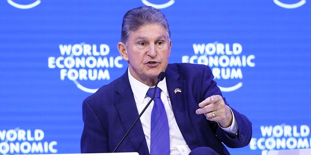 Sen. Joe Manchin speaks at the World Economic Forum in Davos, Switzerland, on Jan. 19, 2023.