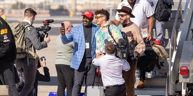 The AFC Champion Kansas City Chiefs and NFC Champion Philadelphia Eagles arrive via charter plane on Sunday, February 5th, 2023 at Phoenix Sky Harbor Airport in Phoenix, AZ.