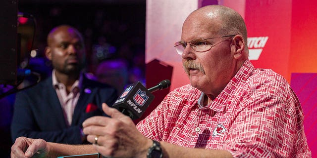 Kansas City Chiefs head coach Andy Reid speaks to the media during the Super Bowl opening night on Monday, Feb. 6, 2023, at Footprint Center in Phoenix.