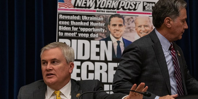 Rep. James Comer seen during a House Oversight and Accountability Committee, hearing on Feb. 8, 2023, to grill former Twitter executives over the Hunter Biden laptop story.