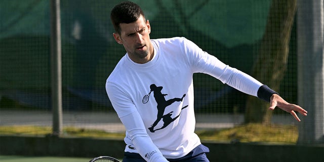 Serbian tennis player Novak Djokovic attends a training session in Belgrade on February  22, 2023. 