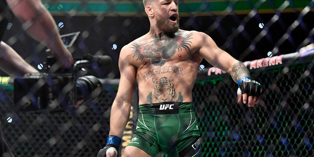 Conor McGregor of Ireland prepares to fight Dustin Poirier during the UFC 264 event at T-Mobile Arena July 10, 2021, in Las Vegas. 