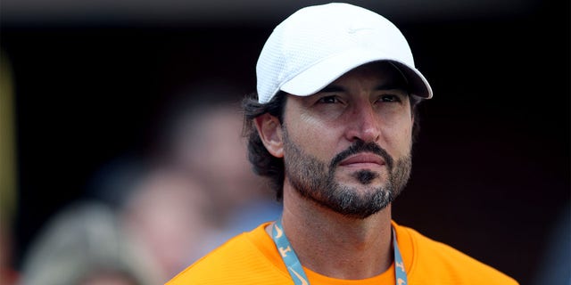 Tennessee Volunteers baseball coach Tony Vitello on the sidelines at Neyland Stadium during the game against the Florida Gators on September 24, 2022, in Knoxville, Tennessee. Tennessee won the game 38-33. 