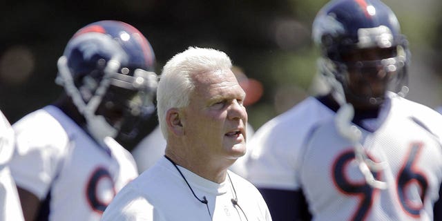 Defensive coordinator Larry Coyer of the Denver Broncos leads the defense in a practice during minicamp July 7, 2006, at the Paul D. Bowlen Memorial Broncos Center in the Dove Valley Business Park of Englewood, Colo. 