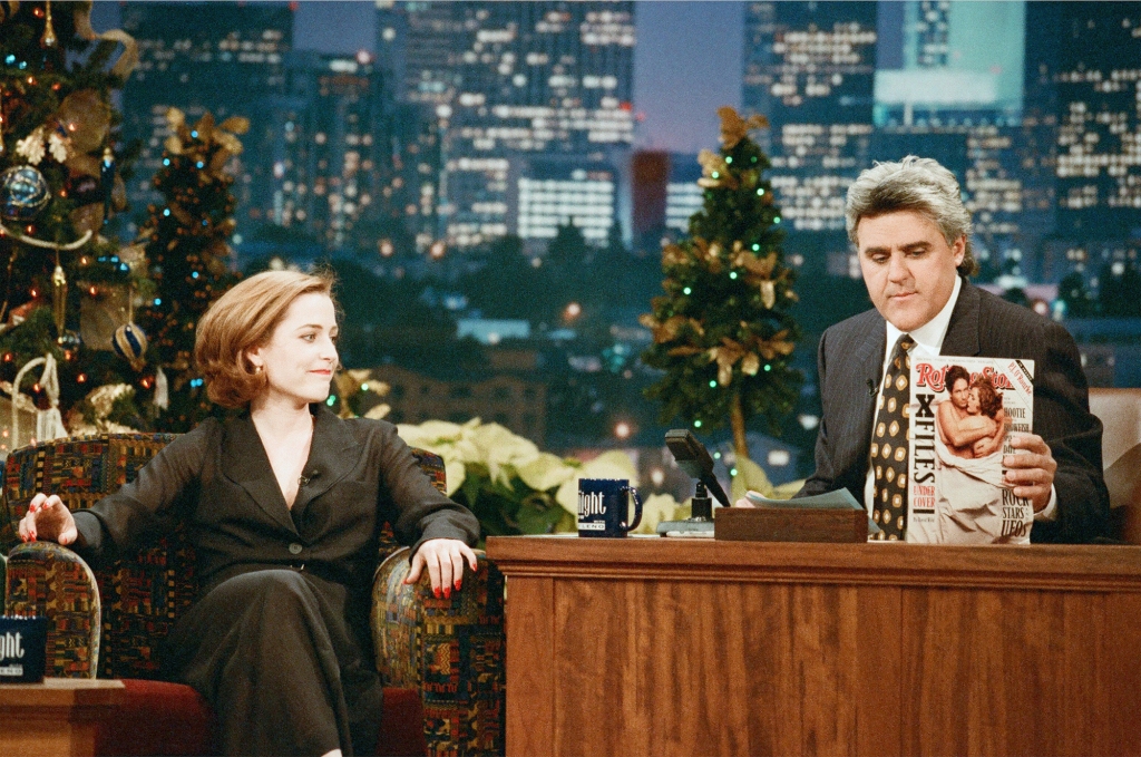Actress Gillian Anderson during an interview with host Jay Leno on December 16, 1996