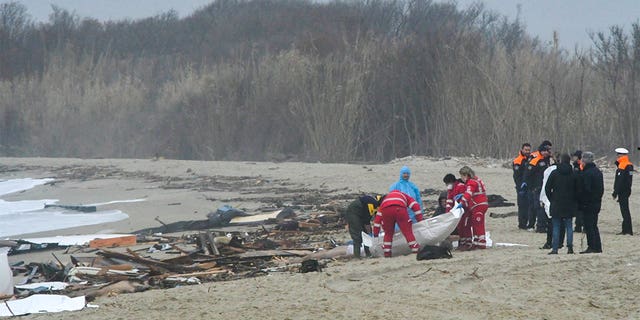 Dozens of migrants died after a boat broke apart in rough seas off the coast of Cutro, southern Italy, Sunday, Feb. 26, 2023. 