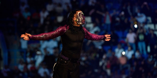 Jeff Hardy makes his way to the ring during a WWE World Cup quarterfinal match as part of the Crown Jewel pay-per-view at King Saud University Stadium in Riyadh Nov. 2, 2018.