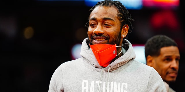 John Wall of the Houston Rockets looks on during the game against the New Orleans Pelicans on Dec. 5, 2021, in Houston.