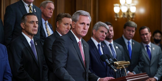 House Speaker Kevin McCarthy, R-Calif., and Republican House members.