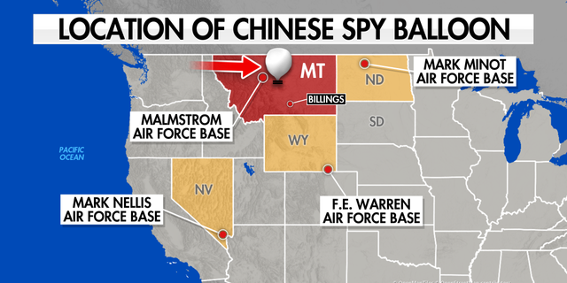 Map shows approximate path of a suspected Chinese surveillance balloon over Montana, Friday, Feb. 3, 2023.