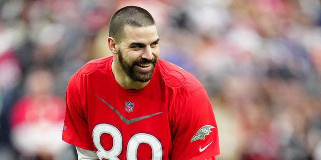 Mark Andrews of the Baltimore Ravens and AFC lines up against the NFC during the 2023 NFL Pro Bowl Games at Allegiant Stadium on February 5, 2023, in Las Vegas, Nevada.