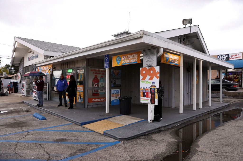 A general view of Joe's Service Center, where a single winning ticket for the Powerball lottery drawing was sold, in Altadena, California.