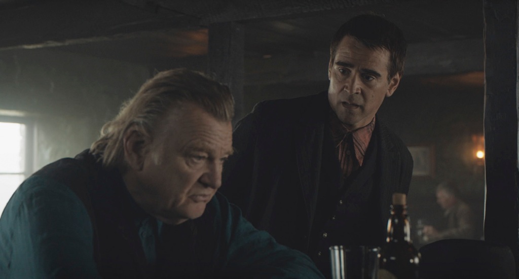 Colin Farrell in Banshees of Inisherin with co-star Brendan Gleeson, left