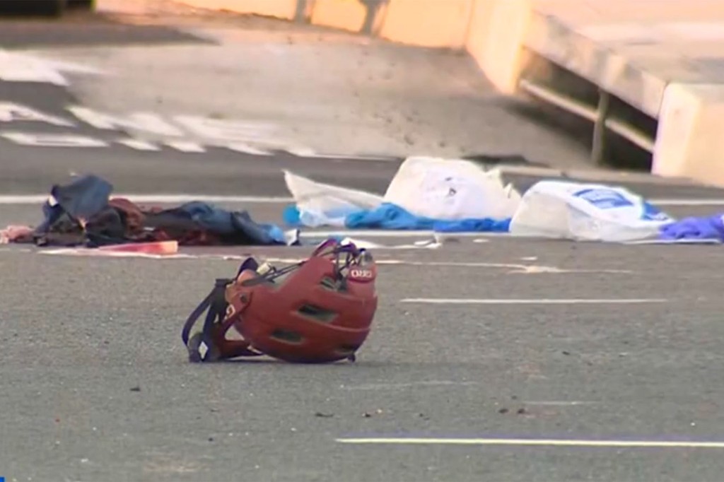 Mammone's helmet lays on the ground.