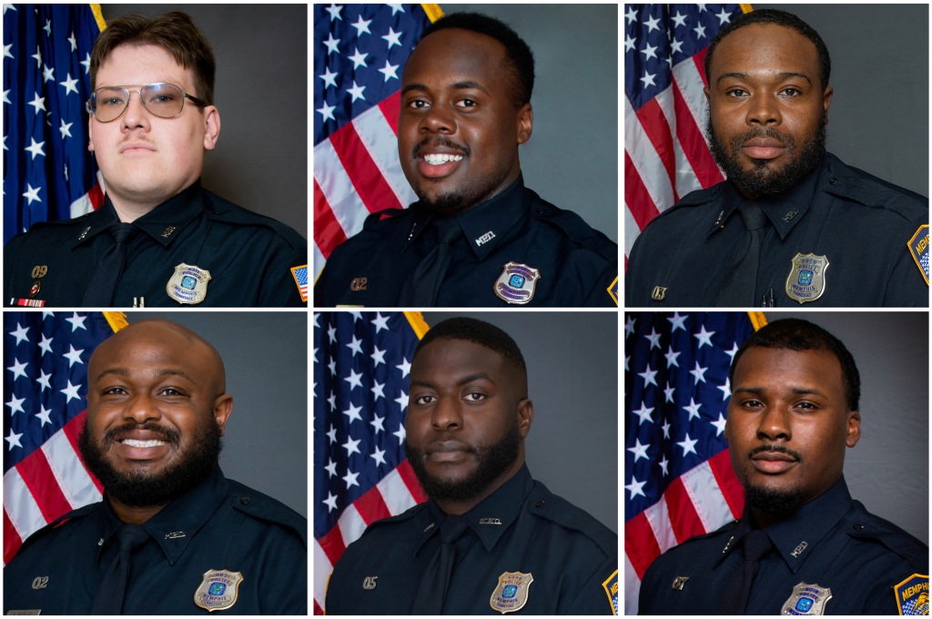 Officers who were terminated after their involvement in a traffic stop that ended with the death of Tyre Nichols, pose in a combination of undated photographs in Memphis, Tennessee, U.S.