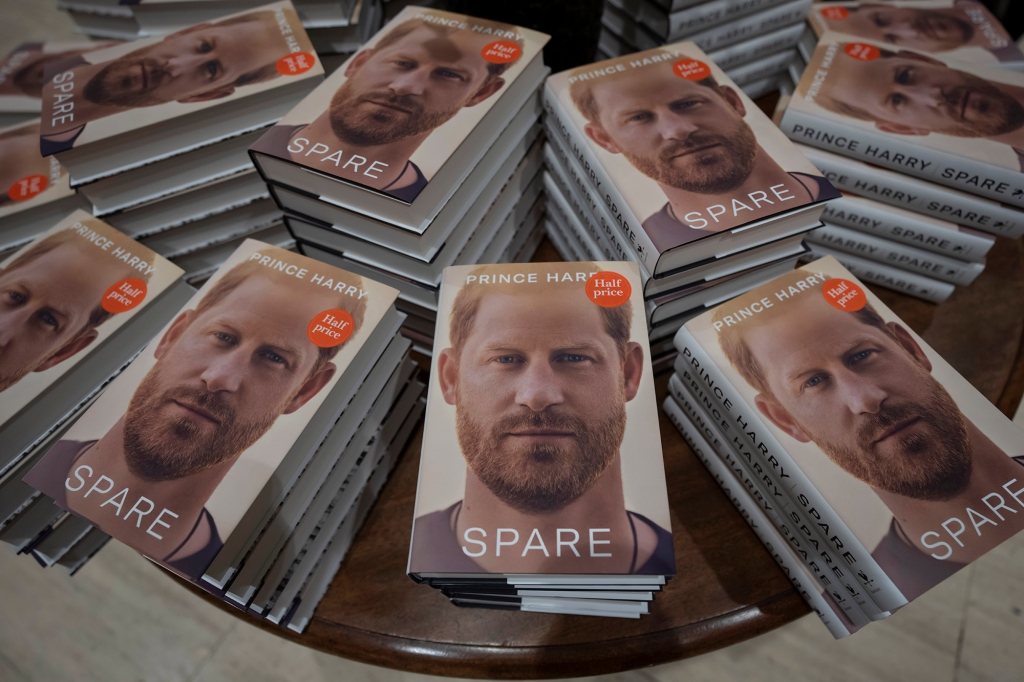 Copies of the new book by Prince Harry called "Spare" are displayed at a book store in London, Jan. 10, 2023.