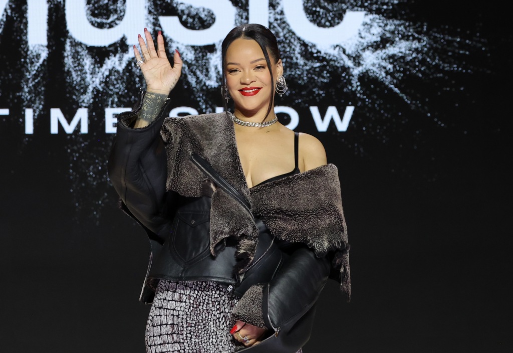 Rihanna speaks onstage during the Super Bowl LVII Pregame & Apple Music Super Bowl LVII Halftime Show Press Conference at Phoenix Convention Center on February 09, 2023 in Phoenix, Arizona